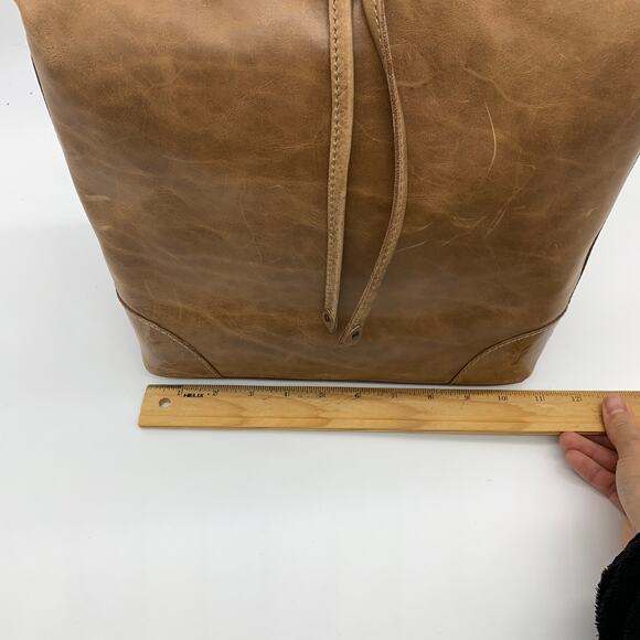 Frye Leather Handbags Melissa Drawstring Hobo Bag Brown Beige Color Purse (NWT) - Picture 13 of 16